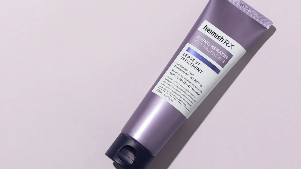 Heimish RX Amino Keratin Leave-In Treatment – värmeskyddande hårbehandling som stärker och vårdar skadat hår.