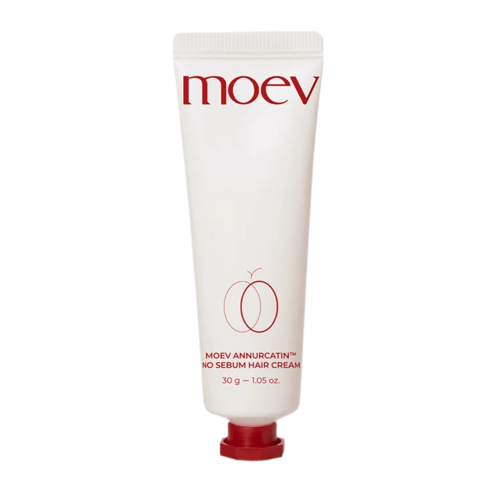 6. MOEV Annurcatin No Sebum Hair Cream 30 g – valkoinen tuubi punaisella tekstillä ja korkilla rasvoittuville hiuksille