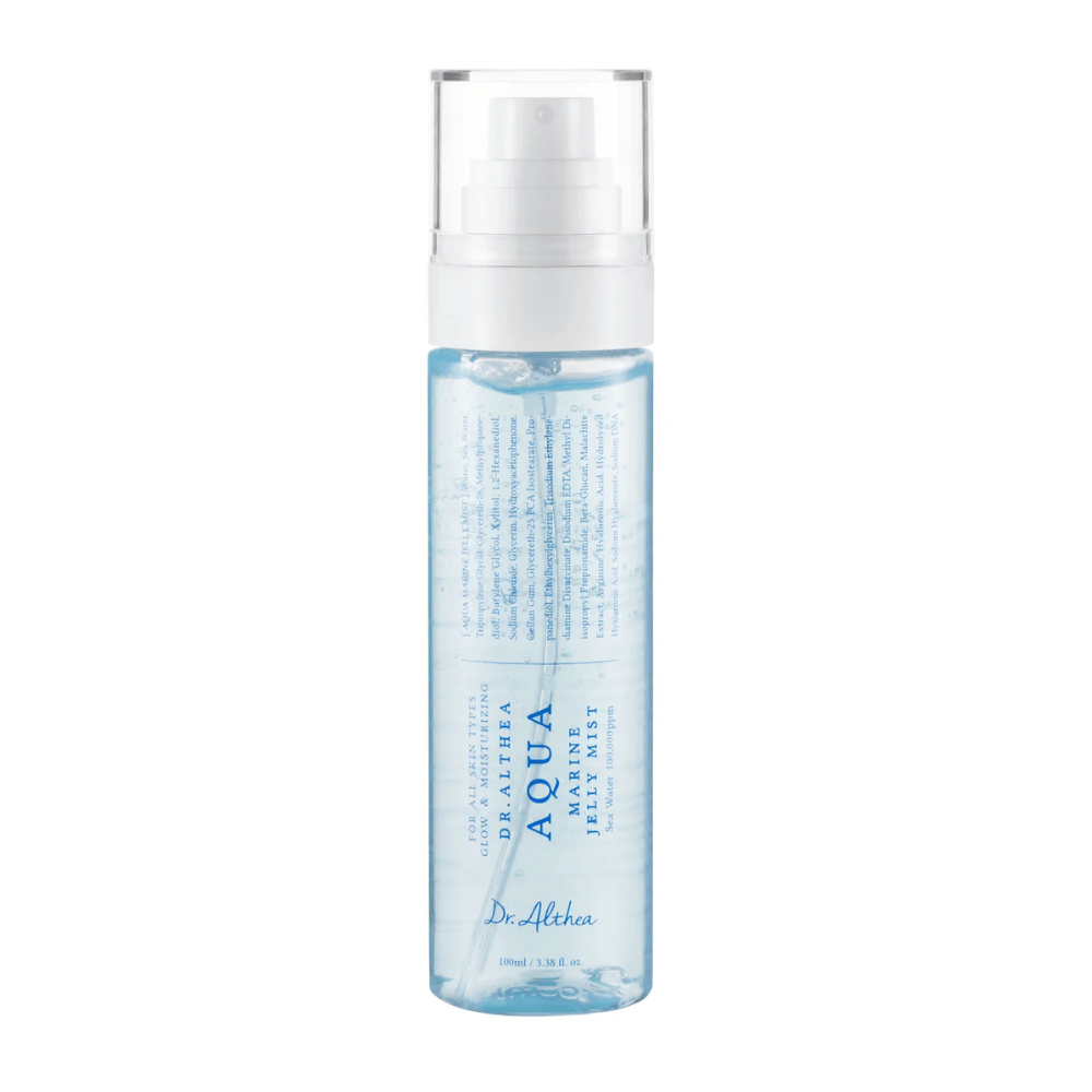 Tuotekuva Dr. Althea Aqua Marine Jelly Mist läpinäkyvällä pakkauksella ja jelly-pohjaisella koostumuksella