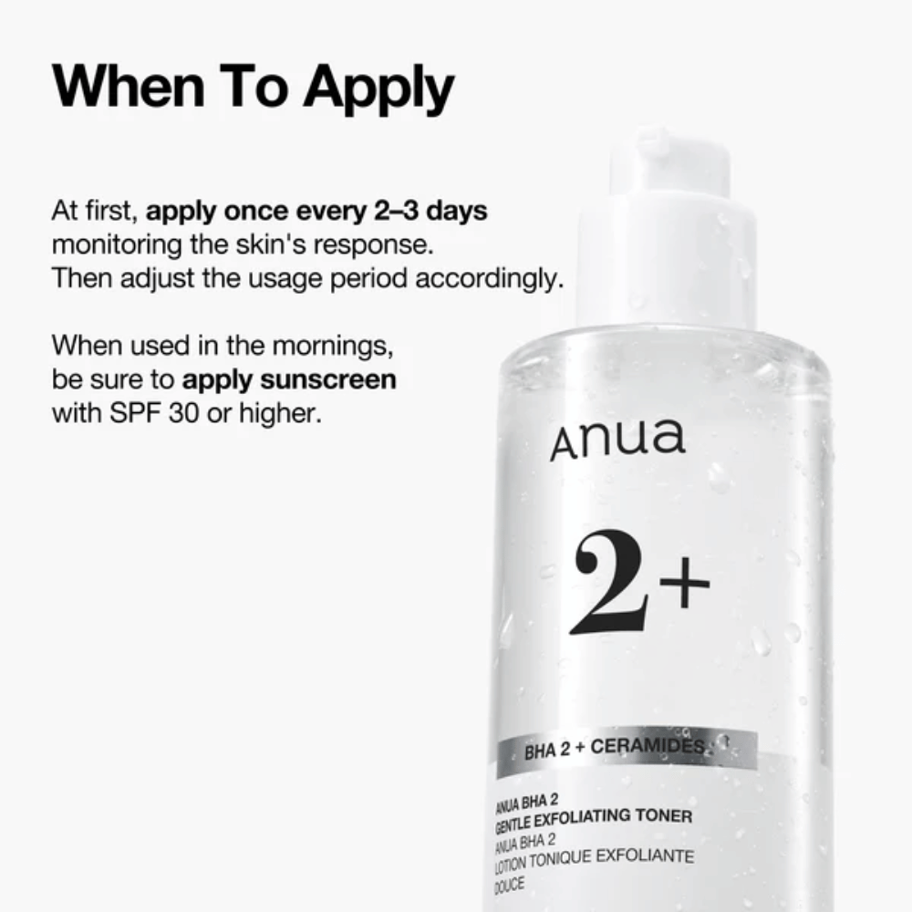 Anua BHA 2% Gentle Exfoliating Toner keramideilla – käyttöohje, kuoriva toner herkälle iholle BHA:lla (salisyylihappo)