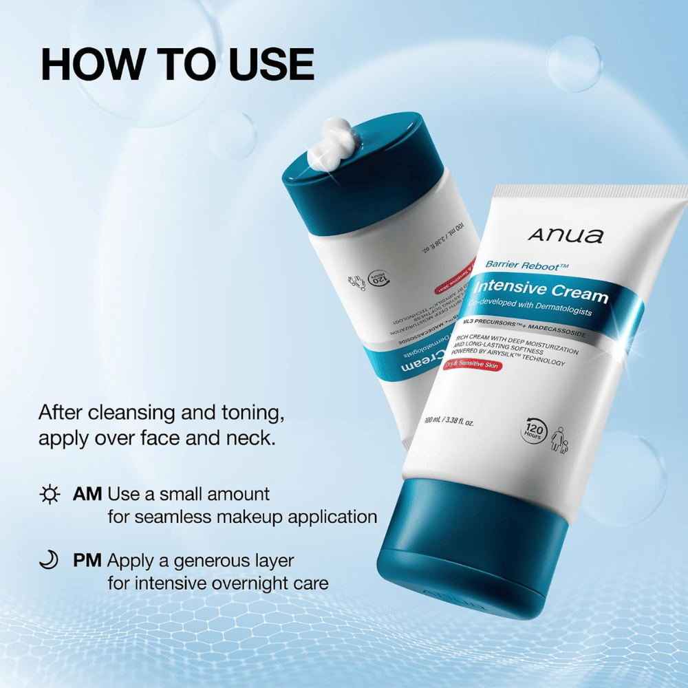 1. Anua Barrier Reboot Intensive Cream 100 ml – kosteuttavan kasvovoiteen levitys aamulla ja illalla
