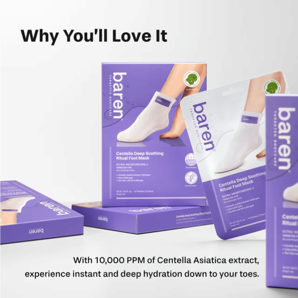 7. Baren Centella Deep Soothing Ritual Foot Mask – kosteuttavat centella asiaticaa sisältävät jalkanaamiot kuiville ja karheille kantapäille