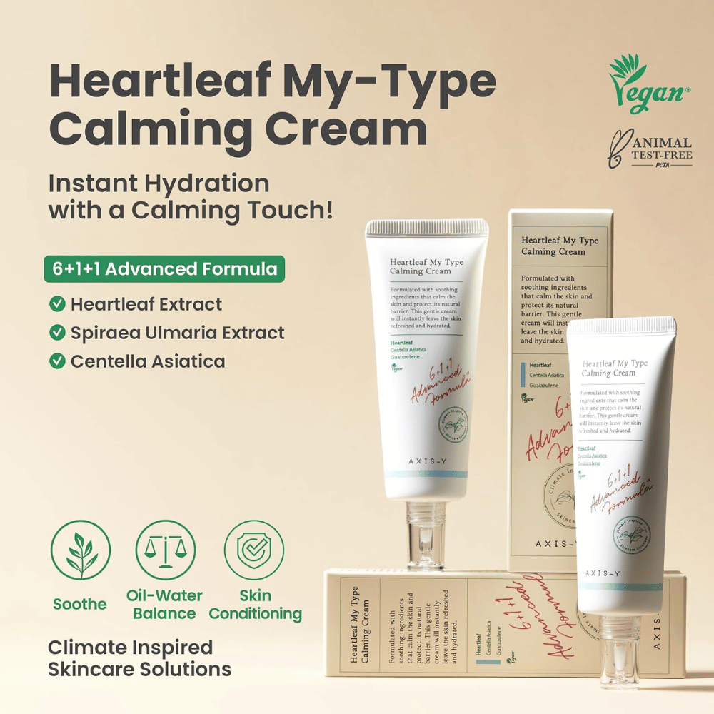 AXIS-Y Heartleaf My Type Calming Cream – kosteuttava ja rauhoittava kasvovoide herkälle iholle