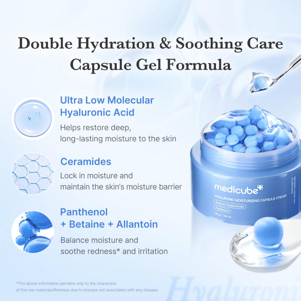 3. Medicube Hyaluronic Moisturizing Capsule Cream – sisältää hyaluronihappoa, keramidia, pantenolia, betaiinia ja allantoiinia