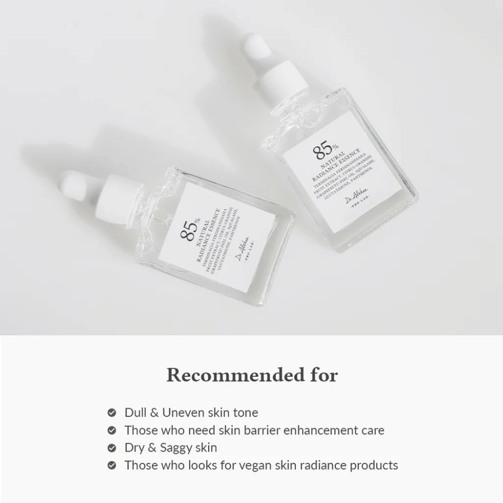 Dr. Althea Natural Radiance Essence 85 % Kakadu Plum -uutteella, sopii samealle iholle, epätasaiselle ihonsävylle ja kuivalle iholle, joka tarvitsee vahvistetun ihon suojamuurin.