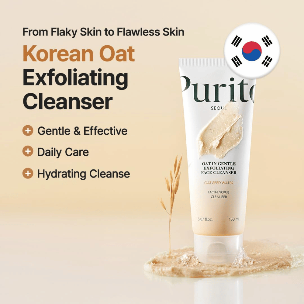 Purito Oat In Gentle Exfoliating Face Cleanser 150 ml – korealainen kasvojenpuhdistusaine kaurahiukkasilla päivittäiseen hellävaraiseen kasvojen kuorinta