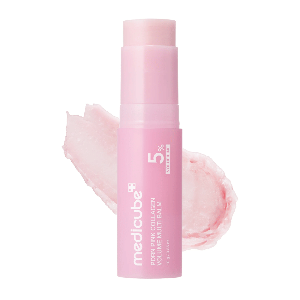 1. Medicube PDRN Pink Collagen Volume Multi Balm 10 g – rosa balmstick med PDRN och kollagen samt krämig konsistens mot vit bakgrund