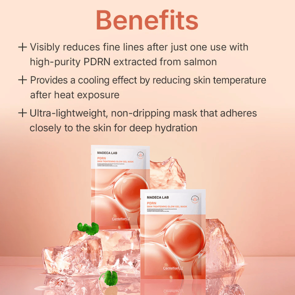 MADECA LAB PDRN Skin Tightening Glow Gel Mask – kiinteyttävä geelinaamio PDRN lohesta, joka antaa viilentävän vaikutuksen, intensiivisen kosteutuksen ja näkyvästi sileämmän ihon.