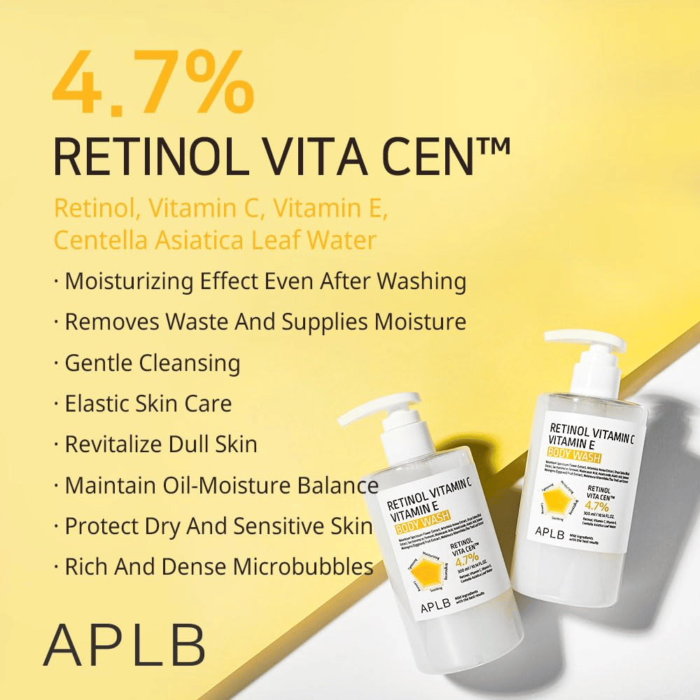 5. APLB Retinol Vitamin C Vitamin E Body Wash – vartalonpuhdistusaine, jossa on 4,7 % Retinol Vita Cen -kompleksia pehmeää ja kosteutettua ihoa varten