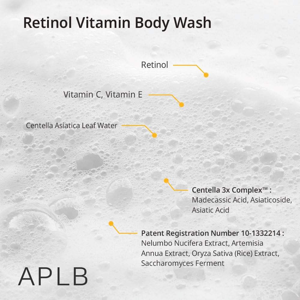 4. APLB Retinol Vitamin C Vitamin E Body Wash – ainesosina retinoli, C-vitamiini, E-vitamiini ja Centella Asiatica