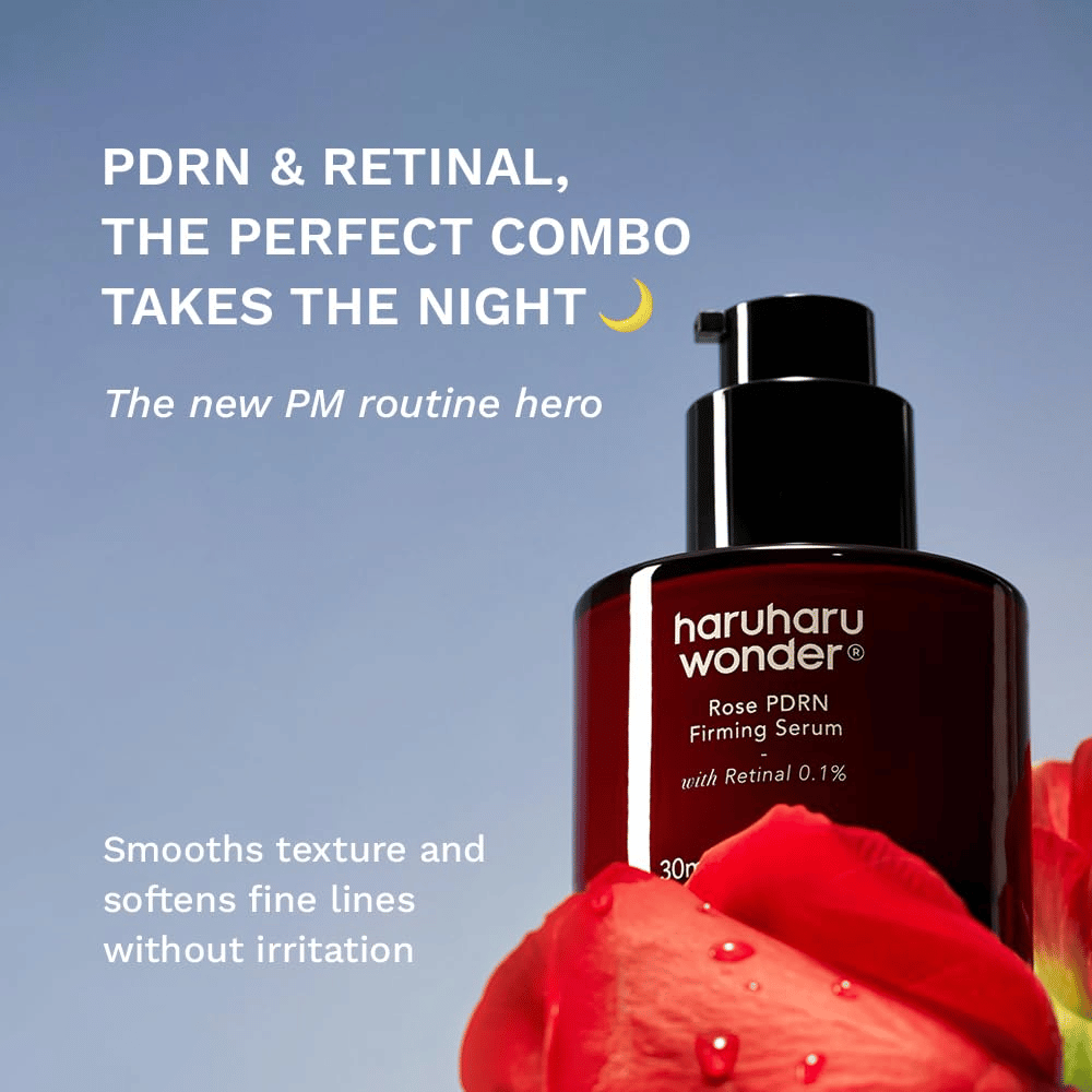 Haruharu Wonder Rose PDRN Firming Serum, jossa on PDRN ja retinalia 0,1 % hienoille juonteille ja ihon rakenteelle