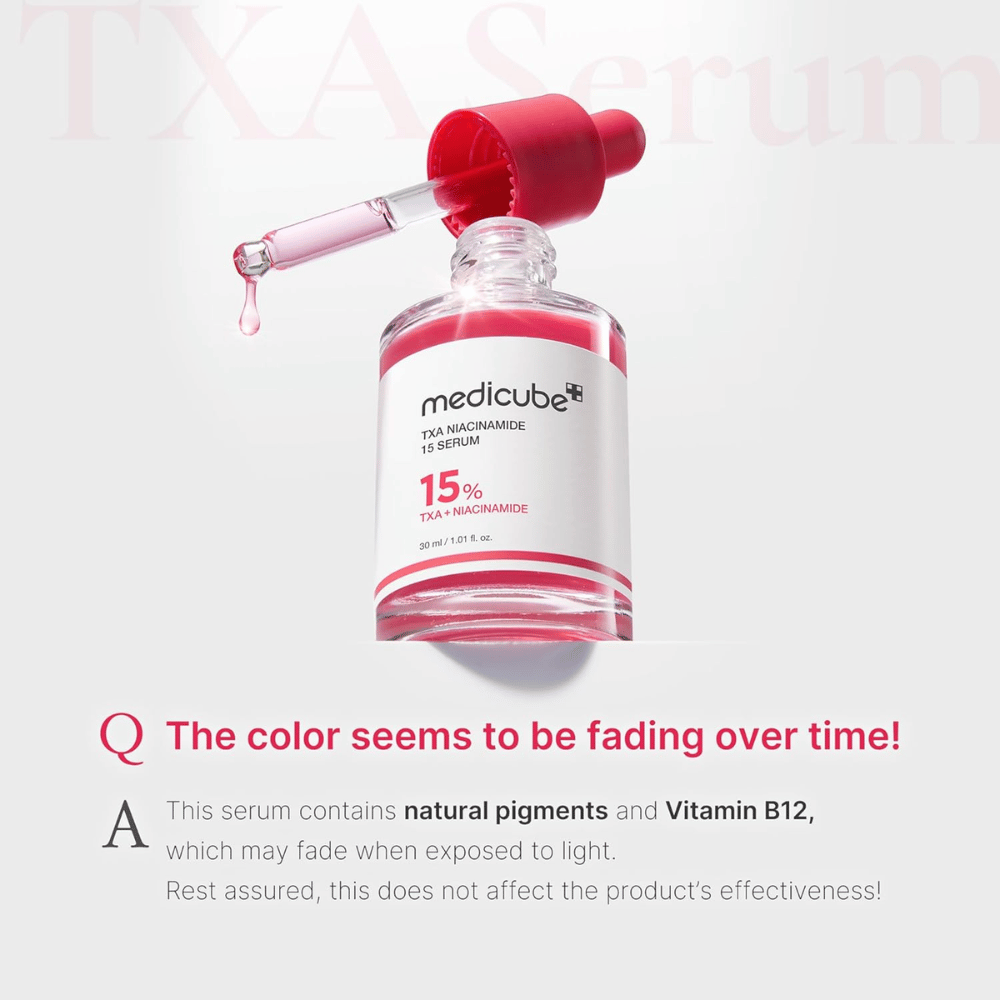 1. Medicube TXA Niacinamide 15 Serum 30 ml – seerumi traneksaamihapolla ja niasiiniamidilla, jonka väri voi haalistua valoaltistuksen vuoksi