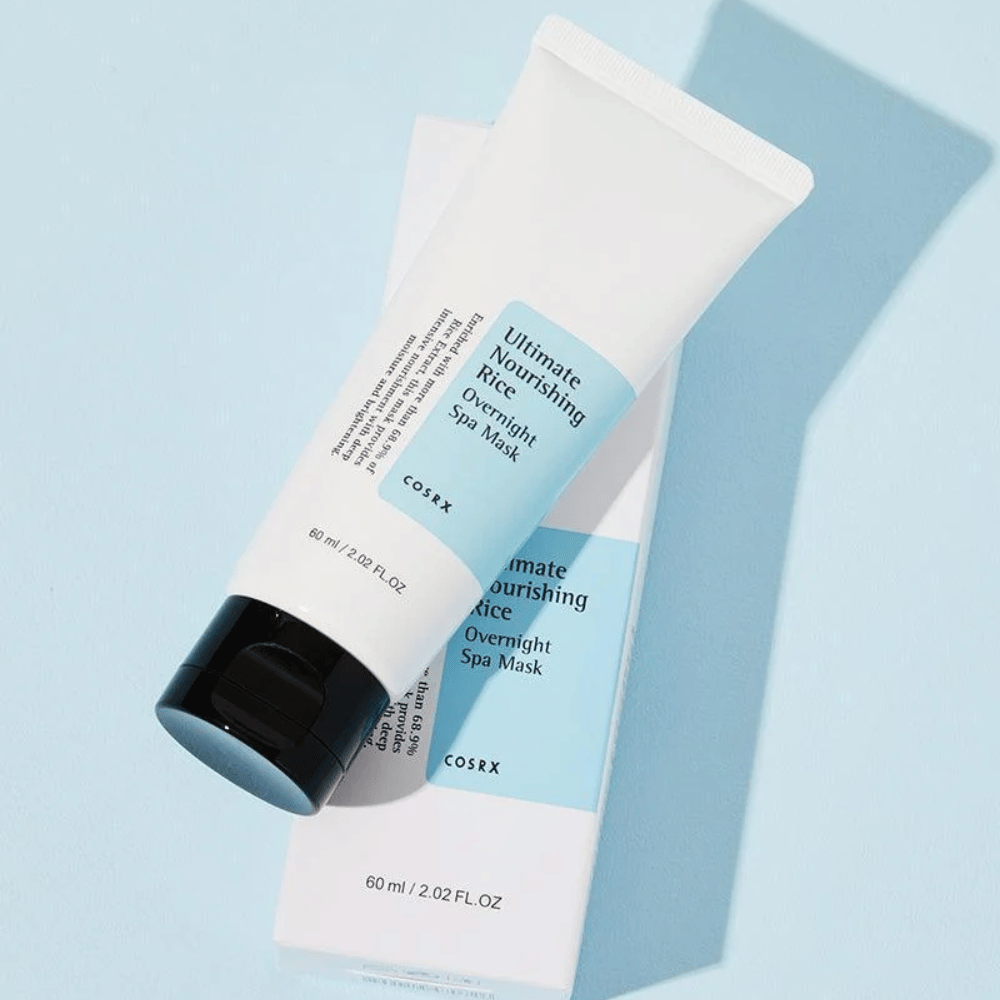 COSRX Ultimate Nourishing Rice Overnight Spa Mask laatikolla 60 ml ravitseva yönaamio tasaisemmalle ihon sävylle